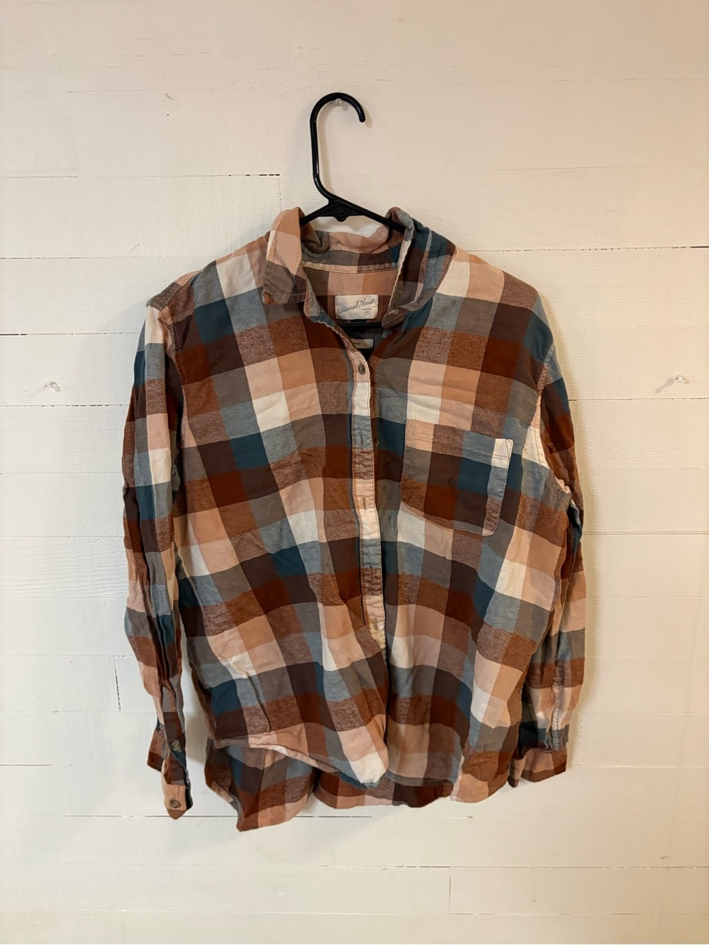 Universal Thread Relaxed Fit Plaid Shirt Brown Blue Size L
